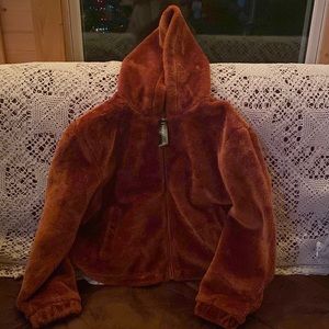 Rust colored faux fur jacket